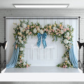 Lofaris Blue White Elegant Ribbon Spring Photography Backdrop